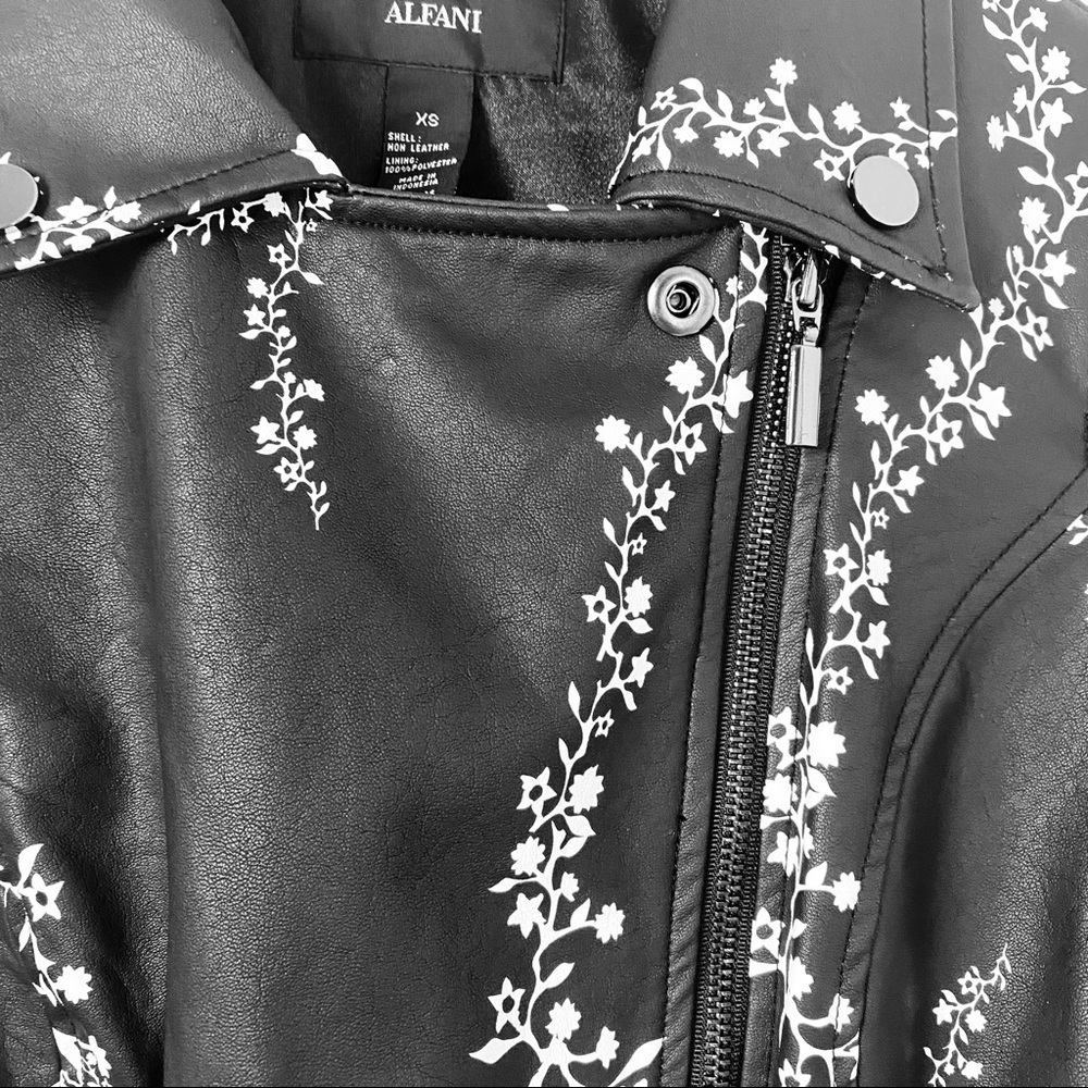 Alfani Floral Faux Leather Women Jacket Navy Blue and White Sz XS - Picture 3 of 14